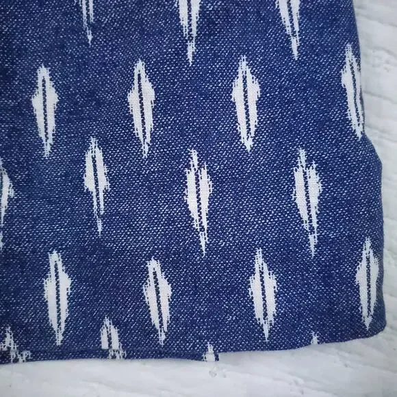 J.Crew Aztec Western Linen Blue Skirt Feather Design Pocket Paper Bag Waist 4 - Picture 4 of 8